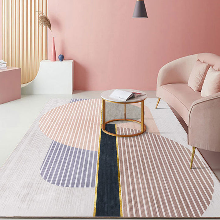 Lisslune | Pastel Color Scandinavian Carpet Polypropylene Geometric Shapes and Lines Carpet Non-Slip Underlay Carpet for Home