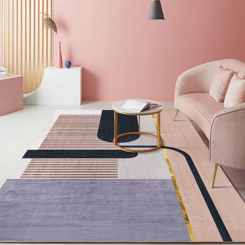 Lisslune | Pastel Color Scandinavian Carpet Polypropylene Geometric Shapes and Lines Carpet Non-Slip Underlay Carpet for Home