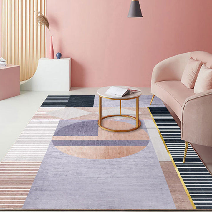 Lisslune | Pastel Color Scandinavian Carpet Polypropylene Geometric Shapes and Lines Carpet Non-Slip Underlay Carpet for Home