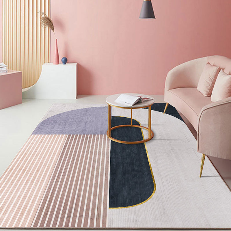 Lisslune | Pastel Color Scandinavian Carpet Polypropylene Geometric Shapes and Lines Carpet Non-Slip Underlay Carpet for Home