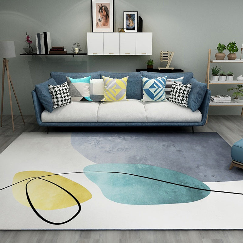 Lisslune | Nordic Sitting Room Rug Pastel Colorblock Abstract Carpet Synthetic Non-Slip Machine Washable Rug