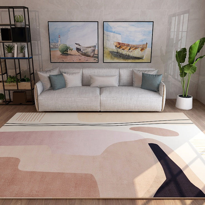 Lisslune | Nordic Sitting Room Rug Pastel Colorblock Abstract Carpet Synthetic Non-Slip Machine Washable Rug
