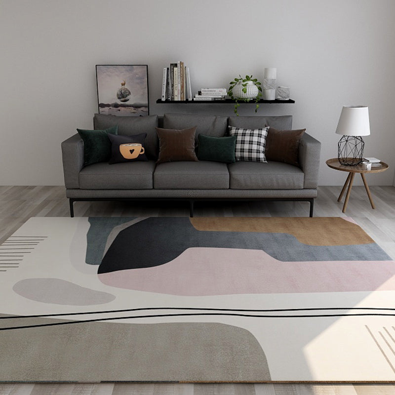 Lisslune | Nordic Sitting Room Rug Pastel Colorblock Abstract Carpet Synthetic Non-Slip Machine Washable Rug