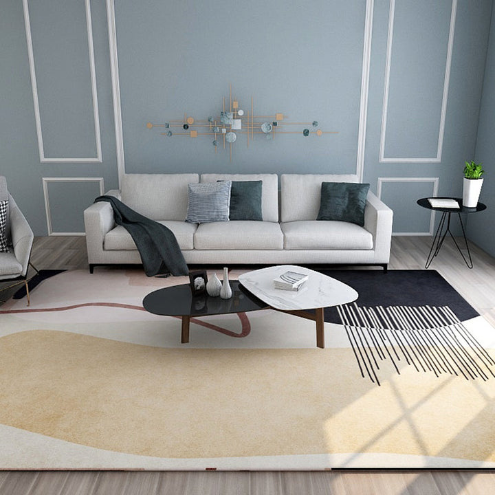 Lisslune | Nordic Sitting Room Rug Pastel Colorblock Abstract Carpet Synthetic Non-Slip Machine Washable Rug