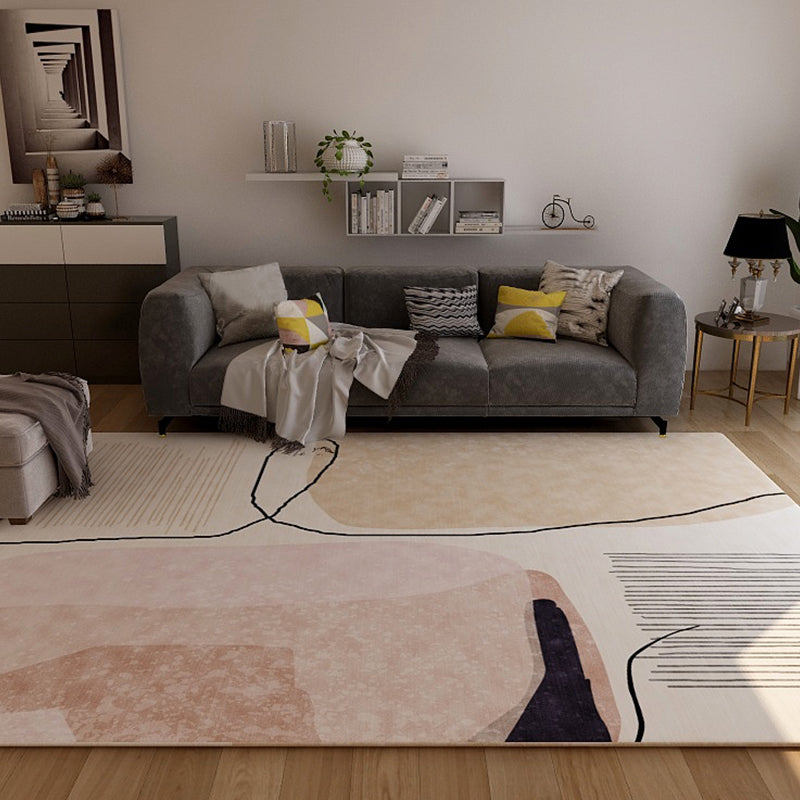 Lisslune | Nordic Sitting Room Rug Pastel Colorblock Abstract Carpet Synthetic Non-Slip Machine Washable Rug