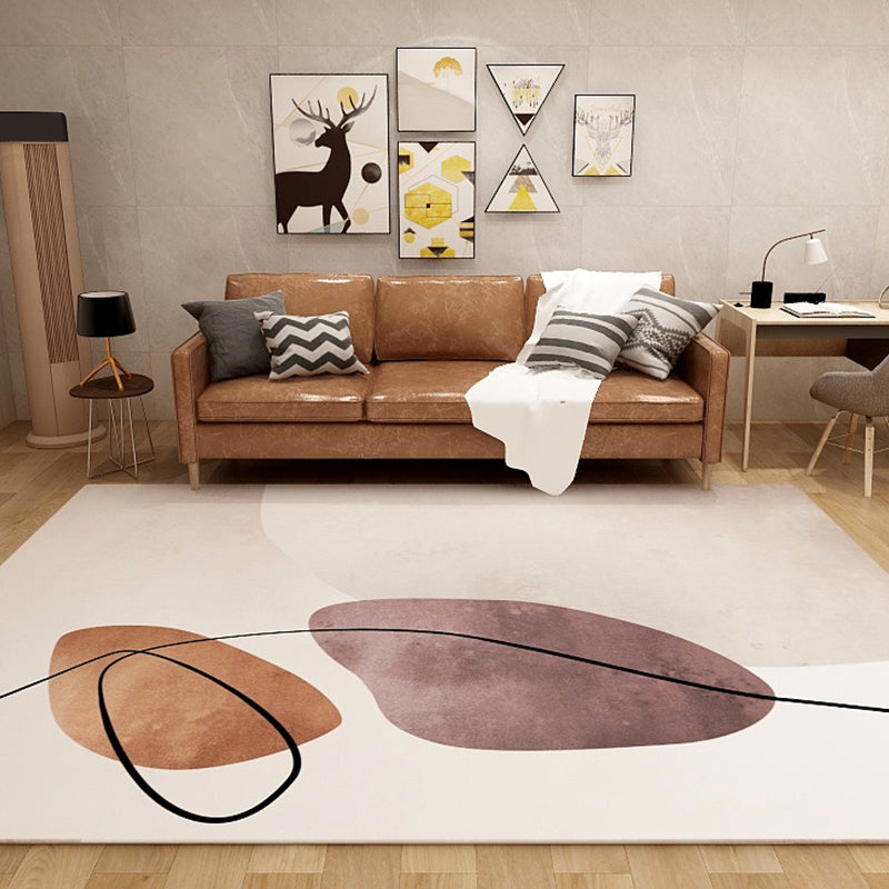 Lisslune | Nordic Sitting Room Rug Pastel Colorblock Abstract Carpet Synthetic Non-Slip Machine Washable Rug