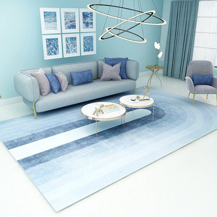Lisslune | Soft Blue Geometric Carpet Polyester Minimalism Rug Non-Slip Pet Friendly Area Rug for Living Room