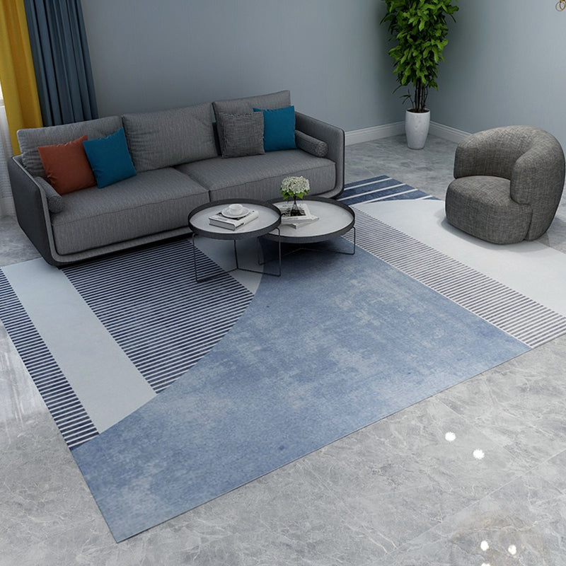 Lisslune | Soft Blue Geometric Carpet Polyester Minimalism Rug Non-Slip Pet Friendly Area Rug for Living Room