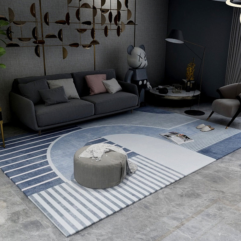 Lisslune | Soft Blue Geometric Carpet Polyester Minimalism Rug Non-Slip Pet Friendly Area Rug for Living Room