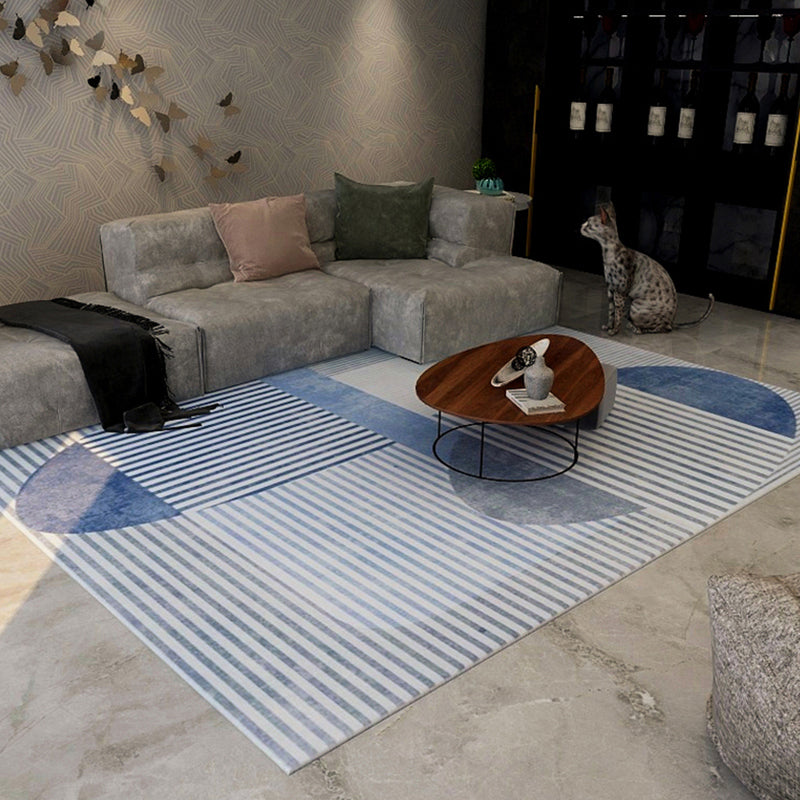 Lisslune | Soft Blue Geometric Carpet Polyester Minimalism Rug Non-Slip Pet Friendly Area Rug for Living Room