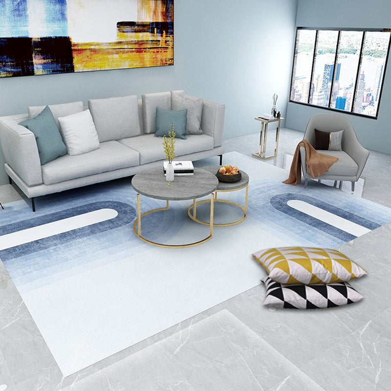 Lisslune | Soft Blue Geometric Carpet Polyester Minimalism Rug Non-Slip Pet Friendly Area Rug for Living Room