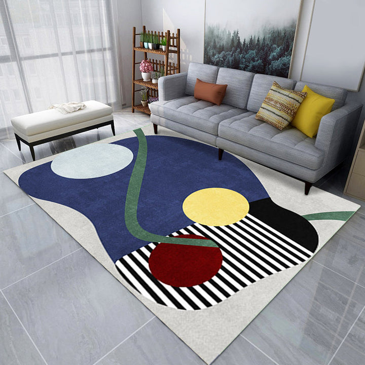 Lisslune | Creative Color Block Print Carpet Multicolor Modern Style Rug Polyester Non-Slip Backing Carpet for Home