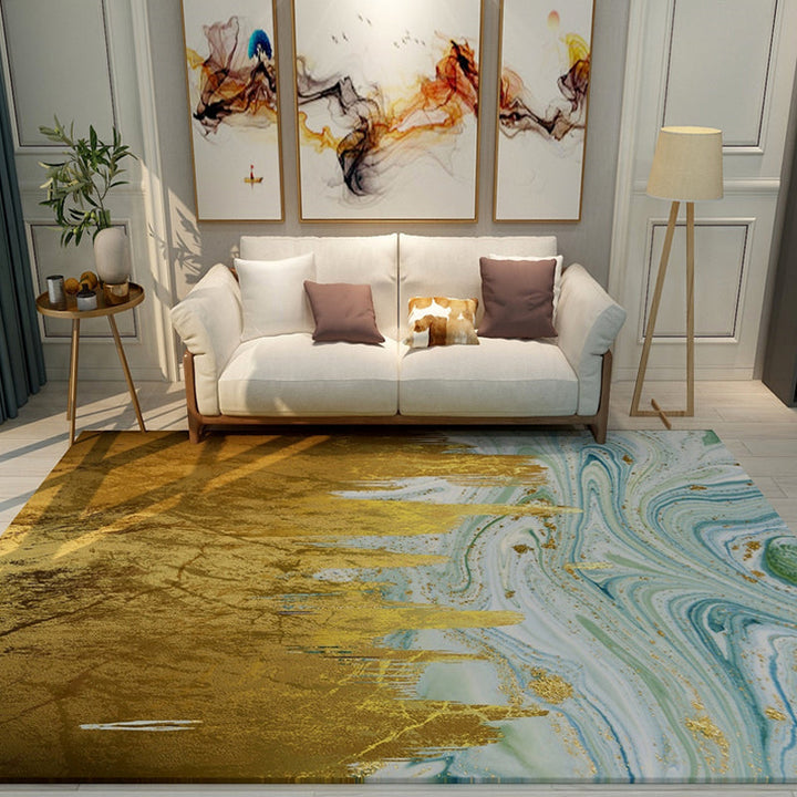 Lisslune | Cyberpunk Living Room Carpet Multi Color Abstract Foil Streams Carpet Polyester Machine Washable Area Rug