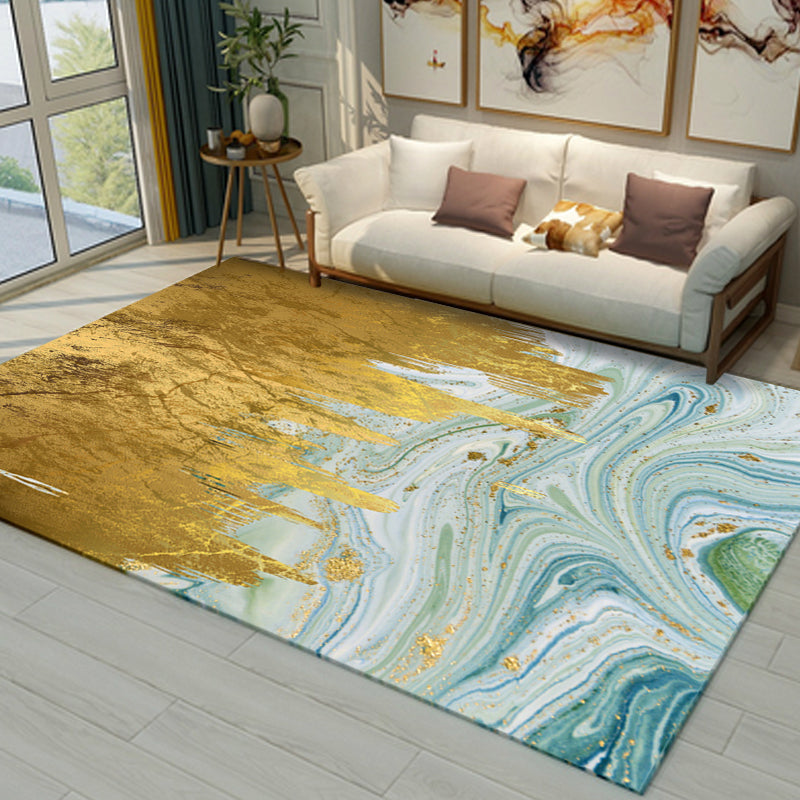 Lisslune | Cyberpunk Living Room Carpet Multi Color Abstract Foil Streams Carpet Polyester Machine Washable Area Rug