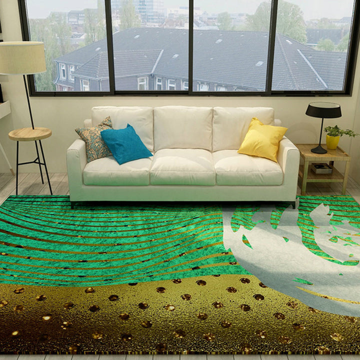 Lisslune | Cyberpunk Living Room Carpet Multi Color Abstract Foil Streams Carpet Polyester Machine Washable Area Rug