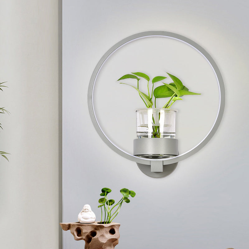Lisslune | Round/Rectangular Metal Wall Lamp Macaron Gray/Yellow/Blue LED Wall Light with Plant Pot for the Bedroom