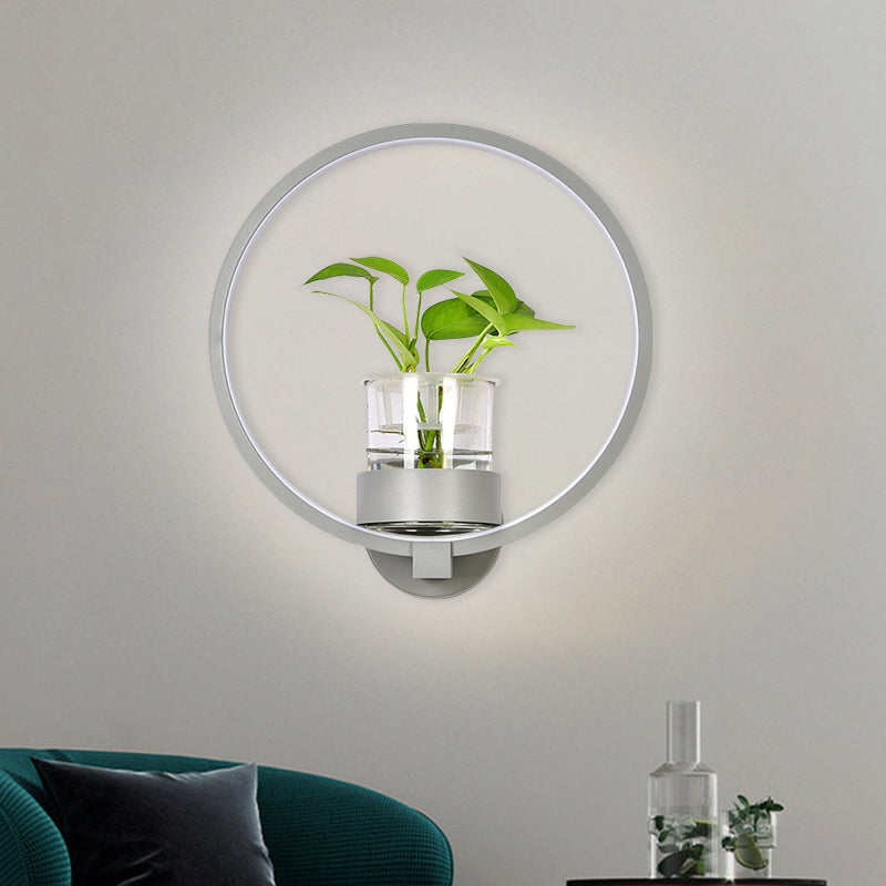 Lisslune | Round/Rectangular Metal Wall Lamp Macaron Gray/Yellow/Blue LED Wall Light with Plant Pot for the Bedroom