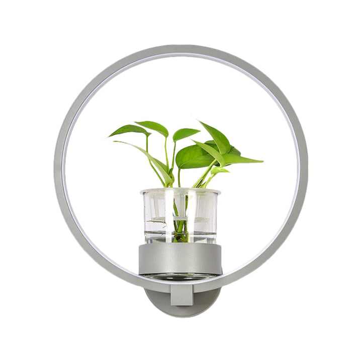 Lisslune | Round/Rectangular Metal Wall Lamp Macaron Gray/Yellow/Blue LED Wall Light with Plant Pot for the Bedroom