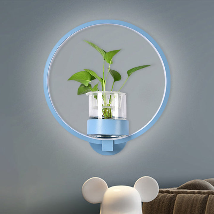 Lisslune | Round/Rectangular Metal Wall Lamp Macaron Gray/Yellow/Blue LED Wall Light with Plant Pot for the Bedroom