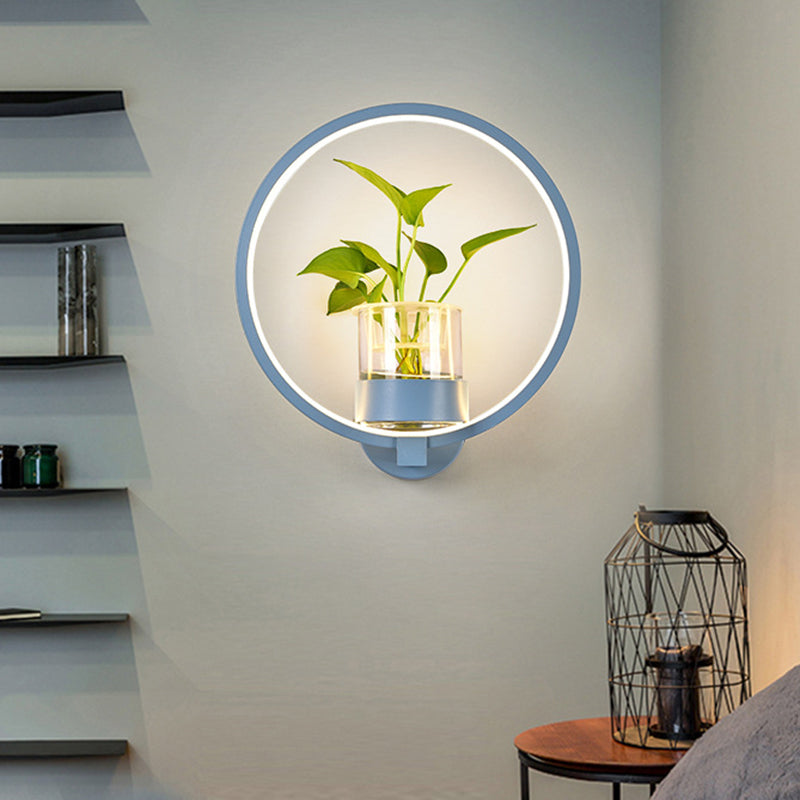 Lisslune | Round/Rectangular Metal Wall Lamp Macaron Gray/Yellow/Blue LED Wall Light with Plant Pot for the Bedroom