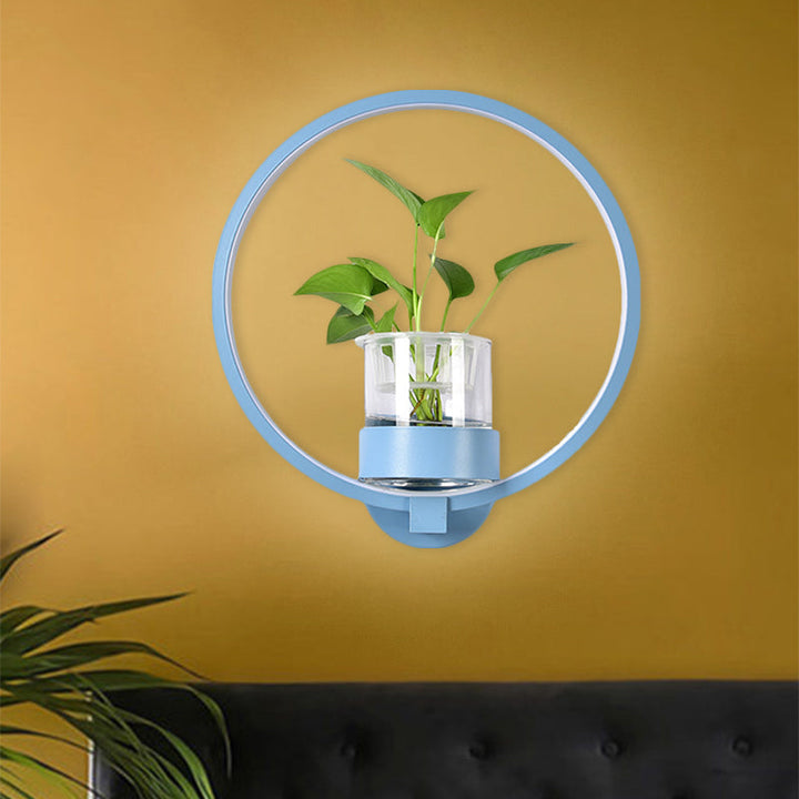 Lisslune | Round/Rectangular Metal Wall Lamp Macaron Gray/Yellow/Blue LED Wall Light with Plant Pot for the Bedroom