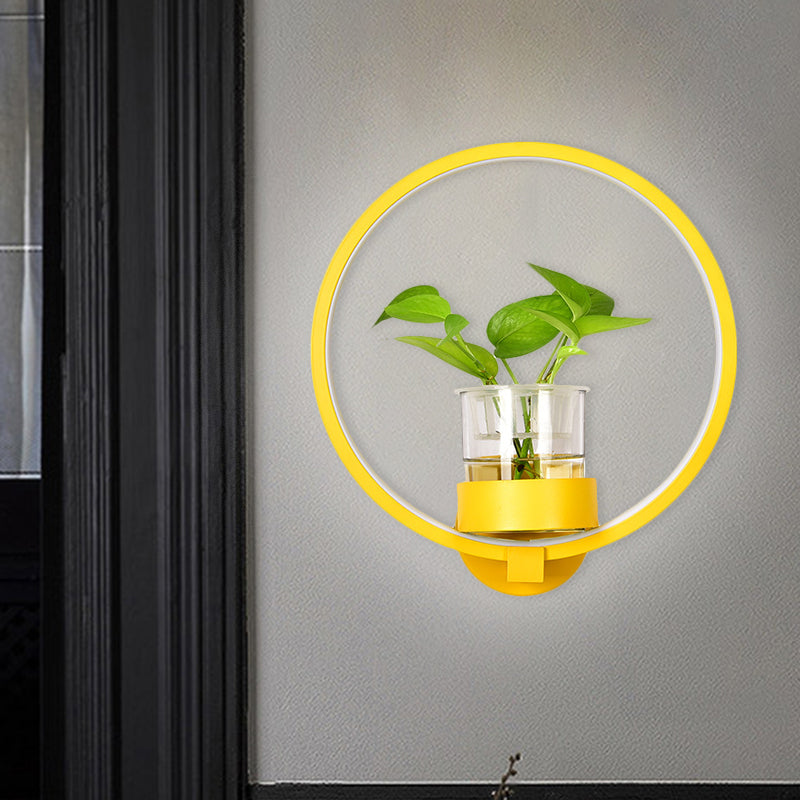 Lisslune | Round/Rectangular Metal Wall Lamp Macaron Gray/Yellow/Blue LED Wall Light with Plant Pot for the Bedroom