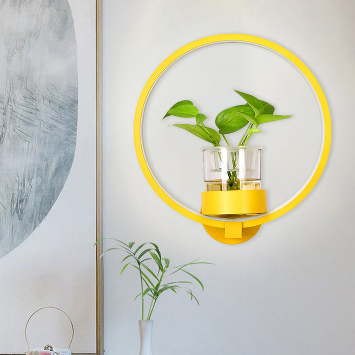 Lisslune | Round/Rectangular Metal Wall Lamp Macaron Gray/Yellow/Blue LED Wall Light with Plant Pot for the Bedroom