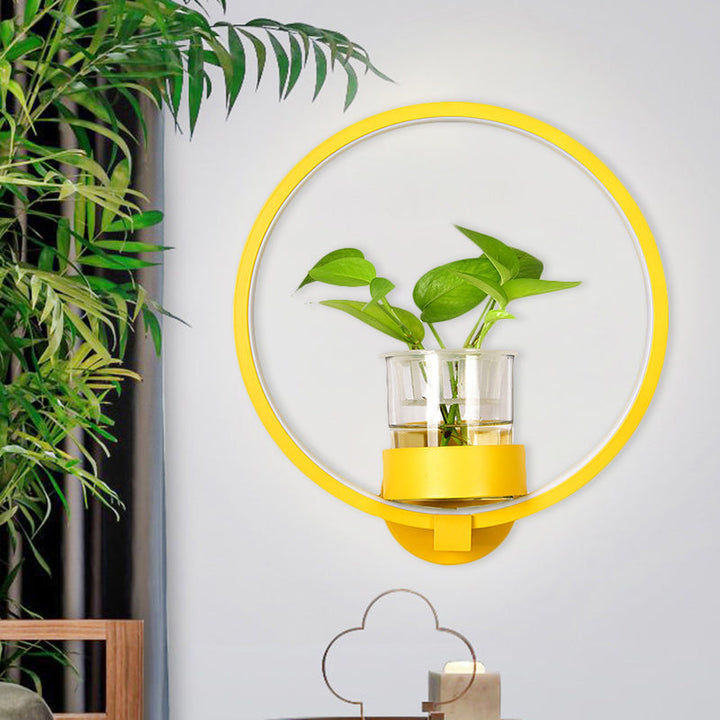 Lisslune | Round/Rectangular Metal Wall Lamp Macaron Gray/Yellow/Blue LED Wall Light with Plant Pot for the Bedroom