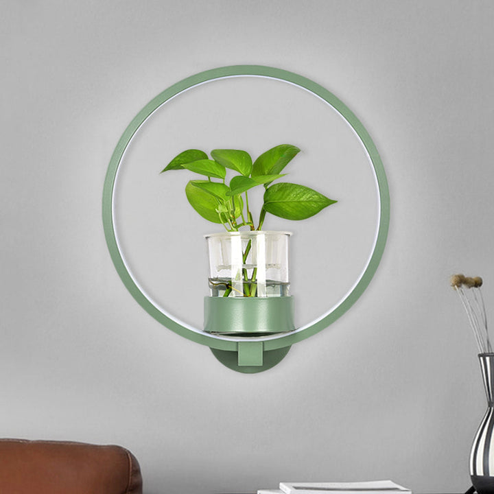 Lisslune | Round/Rectangular Metal Wall Lamp Macaron Gray/Yellow/Blue LED Wall Light with Plant Pot for the Bedroom