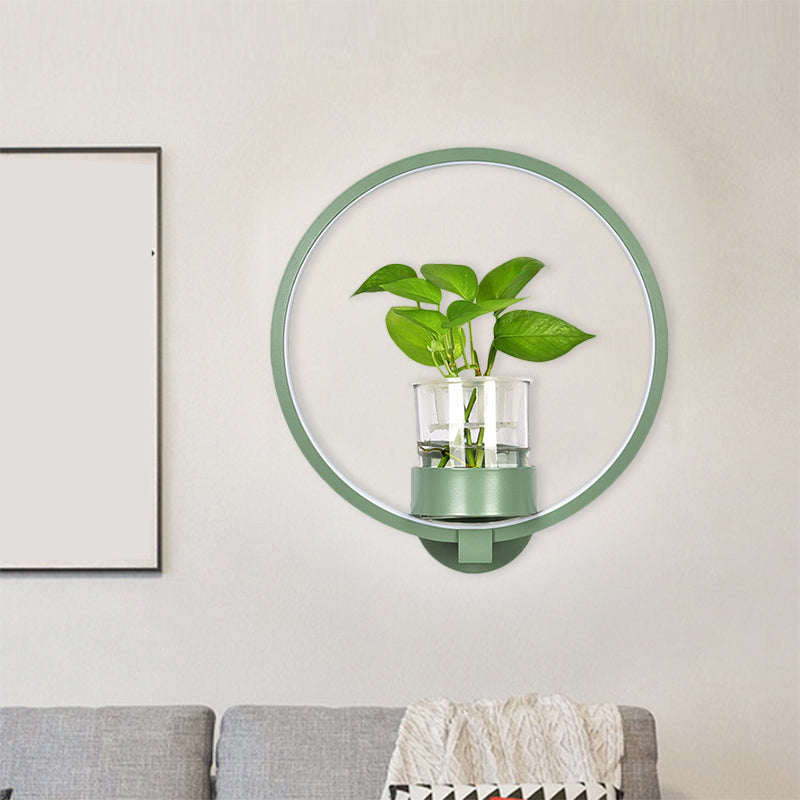 Lisslune | Round/Rectangular Metal Wall Lamp Macaron Gray/Yellow/Blue LED Wall Light with Plant Pot for the Bedroom