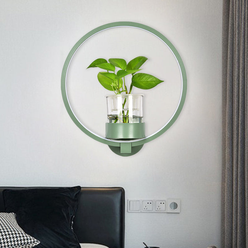Lisslune | Round/Rectangular Metal Wall Lamp Macaron Gray/Yellow/Blue LED Wall Light with Plant Pot for the Bedroom