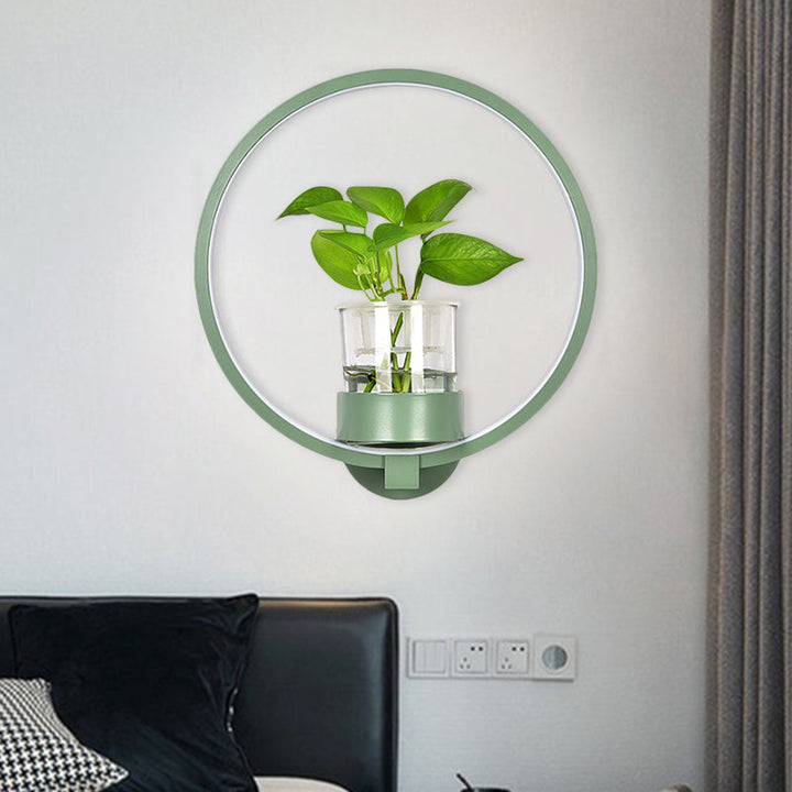 Lisslune | Round/Rectangular Metal Wall Lamp Macaron Gray/Yellow/Blue LED Wall Light with Plant Pot for the Bedroom