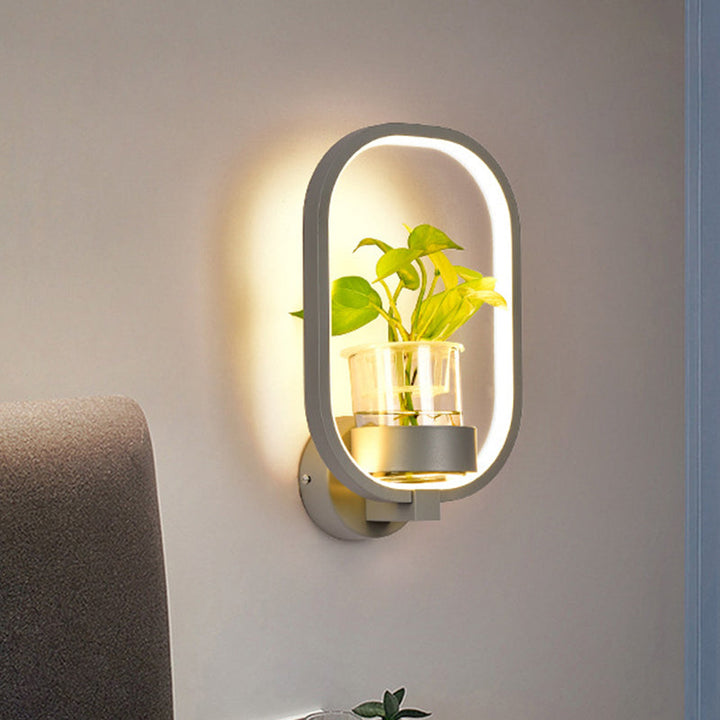 Lisslune | Round/Rectangular Metal Wall Lamp Macaron Gray/Yellow/Blue LED Wall Light with Plant Pot for the Bedroom