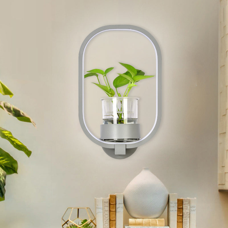 Lisslune | Round/Rectangular Metal Wall Lamp Macaron Gray/Yellow/Blue LED Wall Light with Plant Pot for the Bedroom