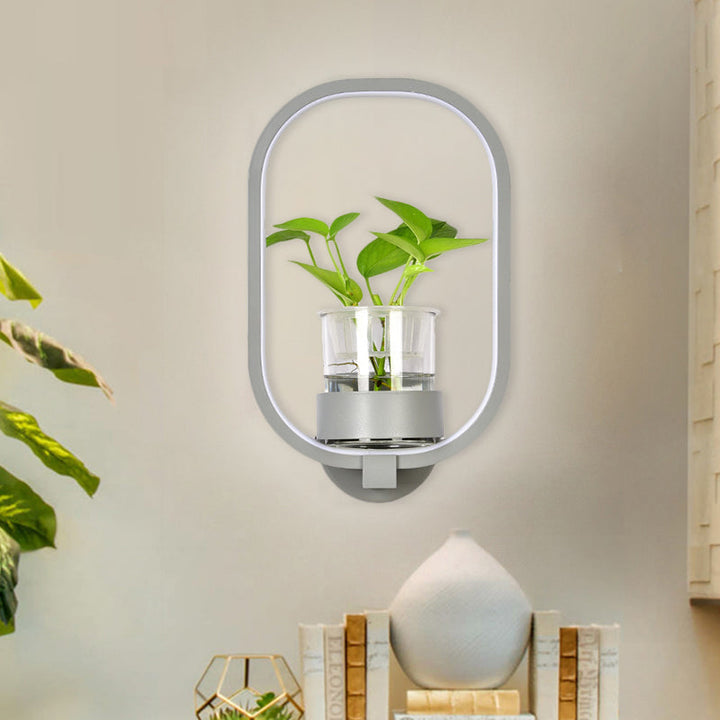 Lisslune | Round/Rectangular Metal Wall Lamp Macaron Gray/Yellow/Blue LED Wall Light with Plant Pot for the Bedroom