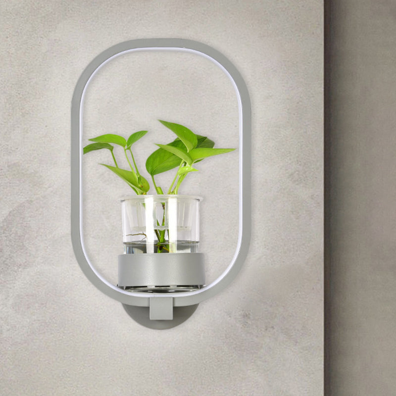 Lisslune | Round/Rectangular Metal Wall Lamp Macaron Gray/Yellow/Blue LED Wall Light with Plant Pot for the Bedroom