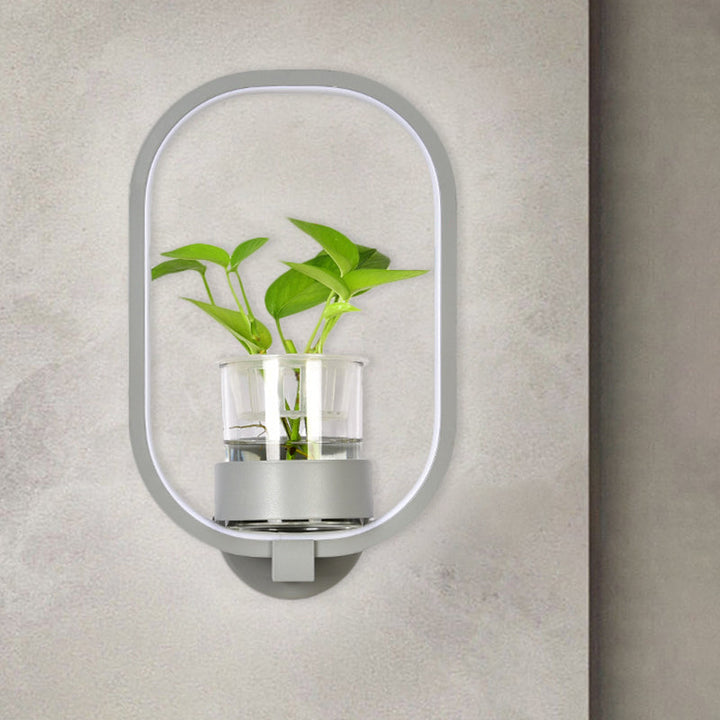 Lisslune | Round/Rectangular Metal Wall Lamp Macaron Gray/Yellow/Blue LED Wall Light with Plant Pot for the Bedroom