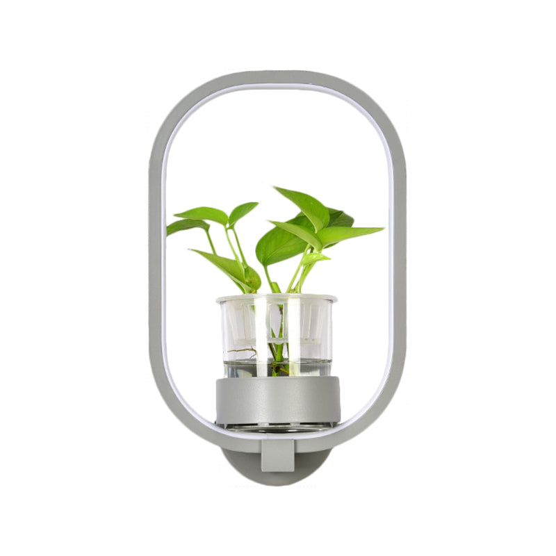 Lisslune | Round/Rectangular Metal Wall Lamp Macaron Gray/Yellow/Blue LED Wall Light with Plant Pot for the Bedroom