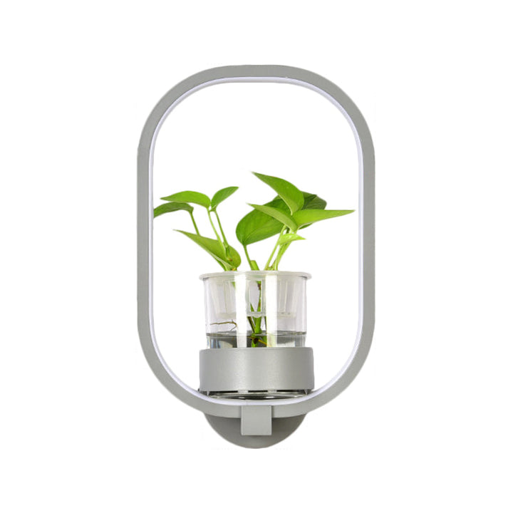 Lisslune | Round/Rectangular Metal Wall Lamp Macaron Gray/Yellow/Blue LED Wall Light with Plant Pot for the Bedroom