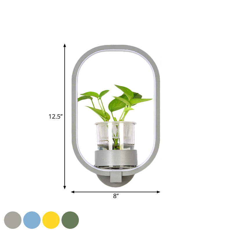 Lisslune | Round/Rectangular Metal Wall Lamp Macaron Gray/Yellow/Blue LED Wall Light with Plant Pot for the Bedroom