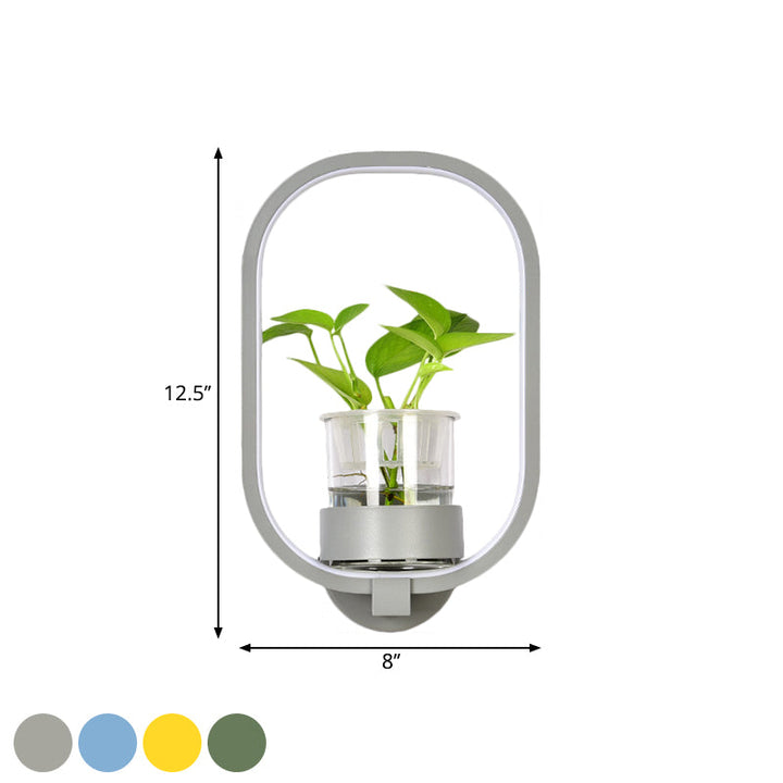 Lisslune | Round/Rectangular Metal Wall Lamp Macaron Gray/Yellow/Blue LED Wall Light with Plant Pot for the Bedroom