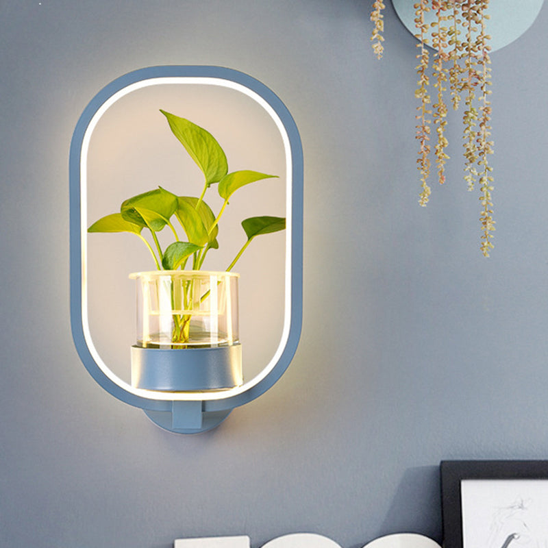 Lisslune | Round/Rectangular Metal Wall Lamp Macaron Gray/Yellow/Blue LED Wall Light with Plant Pot for the Bedroom