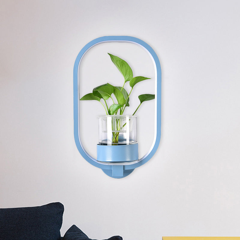 Lisslune | Round/Rectangular Metal Wall Lamp Macaron Gray/Yellow/Blue LED Wall Light with Plant Pot for the Bedroom