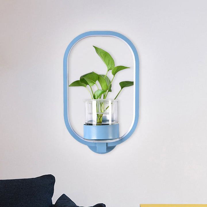 Lisslune | Round/Rectangular Metal Wall Lamp Macaron Gray/Yellow/Blue LED Wall Light with Plant Pot for the Bedroom