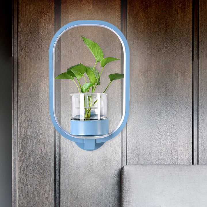 Lisslune | Round/Rectangular Metal Wall Lamp Macaron Gray/Yellow/Blue LED Wall Light with Plant Pot for the Bedroom