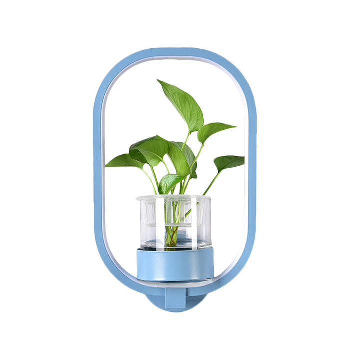 Lisslune | Round/Rectangular Metal Wall Lamp Macaron Gray/Yellow/Blue LED Wall Light with Plant Pot for the Bedroom