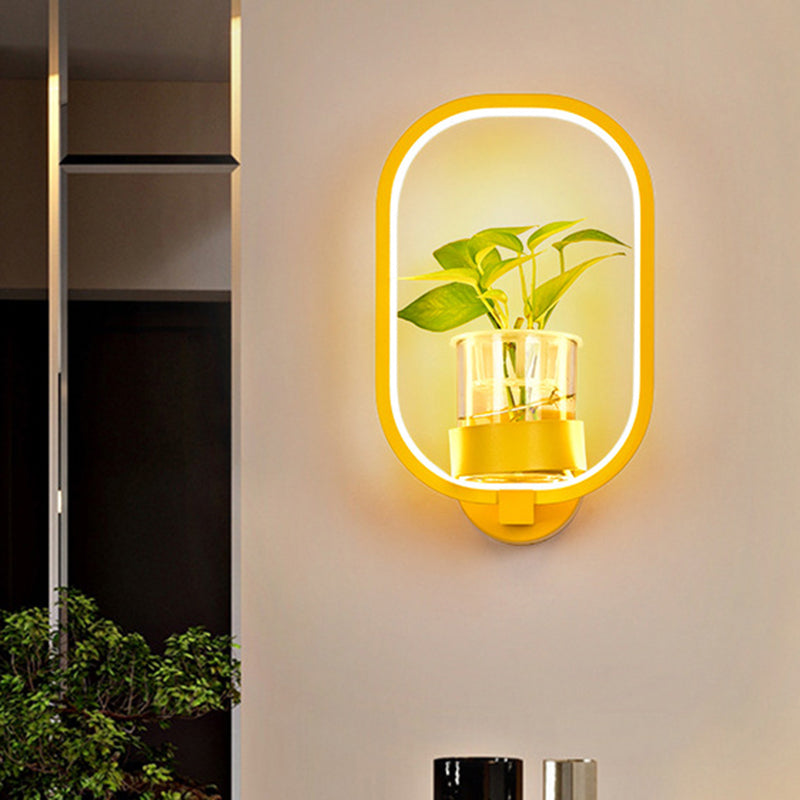 Lisslune | Round/Rectangular Metal Wall Lamp Macaron Gray/Yellow/Blue LED Wall Light with Plant Pot for the Bedroom
