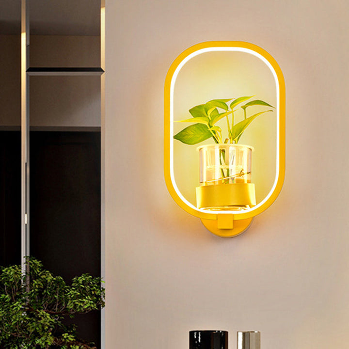 Lisslune | Round/Rectangular Metal Wall Lamp Macaron Gray/Yellow/Blue LED Wall Light with Plant Pot for the Bedroom
