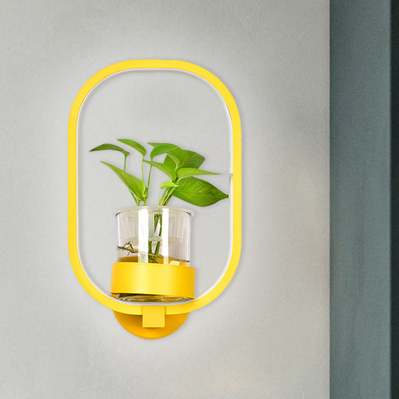 Lisslune | Round/Rectangular Metal Wall Lamp Macaron Gray/Yellow/Blue LED Wall Light with Plant Pot for the Bedroom