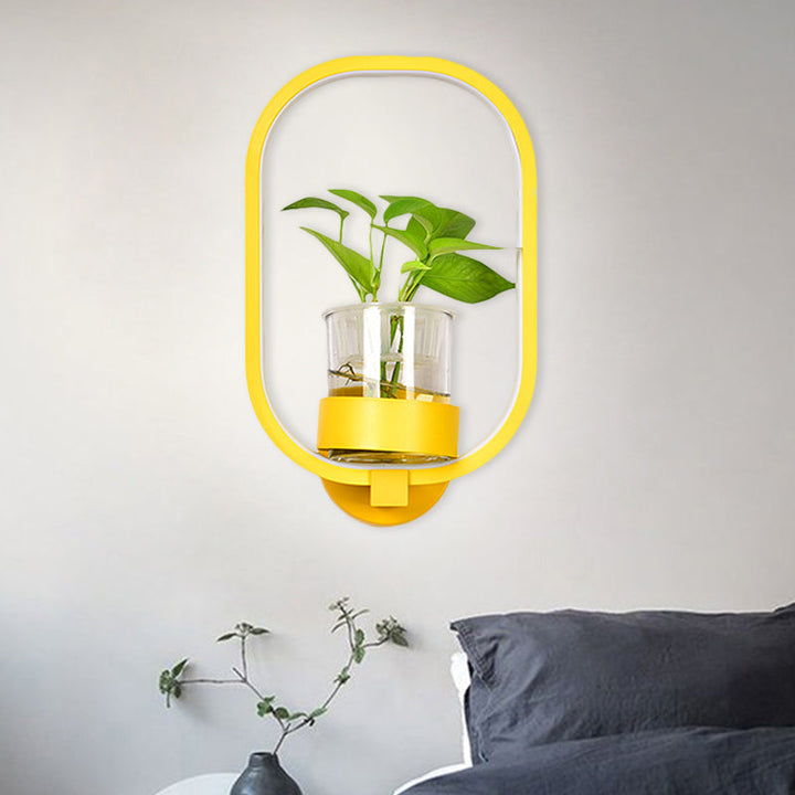 Lisslune | Round/Rectangular Metal Wall Lamp Macaron Gray/Yellow/Blue LED Wall Light with Plant Pot for the Bedroom